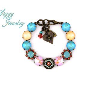 Tropical Fiesta Flower Bracelet, Austrian Crystal Turquoise and Neon Orange